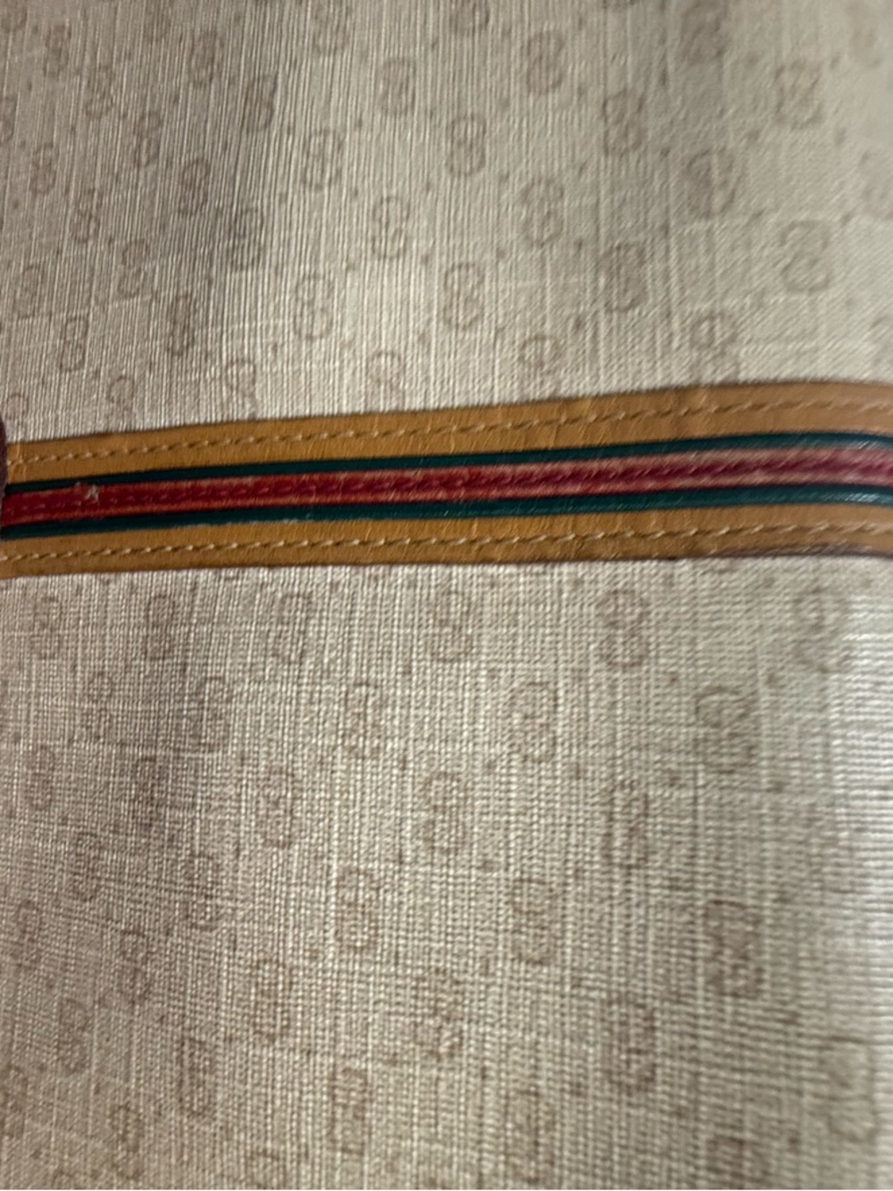Gucci Beige Canvas Crossbody with Tan Leather and Green-Red Stripe - Picture 9 of 9